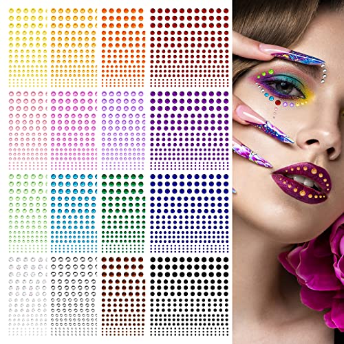 3600 Stück Glitzersteine Gesicht, Punkte Steine Gesicht Selbstklebend, Augen Körper Gesicht Nagel Edelsteine Strass Glitzer Steine für Damen Festival DIY Makeup Zubehör und Nagel Kunst Dekoration von Grantop