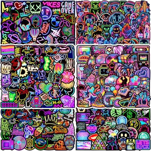 300 Stück Neon Sticker Set,Wasserfeste Vinyl Sticker,Vintage Aesthetic Neon Graffiti Aufkleber,Neon Aufkleber Decals Coole Graffiti Sticker,für Laptop Skateboard Journal Moped Fahrrad Gitarre etc von Grantop