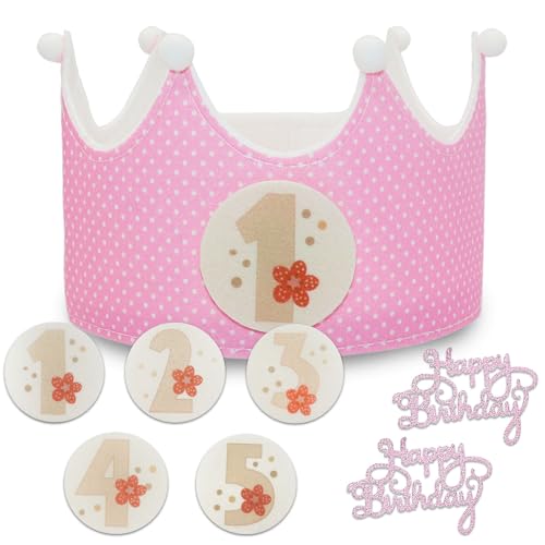 Geburtstagskrone für Kinder,Kinder Partyhüte,Klett-Buttons mit Zahlen von 1-5,Party Deko für den Kindergeburtstag,Unisex Krone für Kinder Geburtstag Party Supplies (Rosa) von Grantop