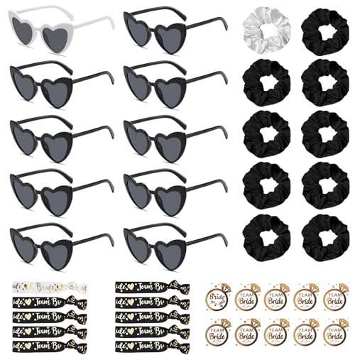 40PCS JGA Bride Partybrillen,Frauen Junggesellinnenabschied Accessoires,JGA Accessoires Frauen mit 10 Partybrille Herz Sonnenbrille+10 Bride Armband+10 Aufkleber+10 Haarring,für Hen Party Accessoires von Grantop