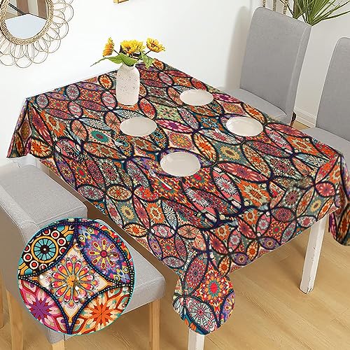 140cm*100cm Tischdecke Rechteckig Boho Garten Tischdecken, Boho Wasserabweisend Abwischbar Tischtuch für Küche, Pflegeleicht Abwaschbar Table Cloth, Rechteckige Abwaschbar Wachstuchtischdecke von Granvoo