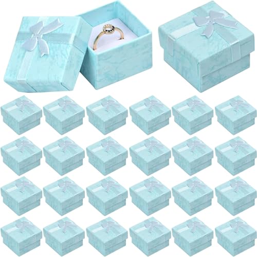 24 Pcs Geschenkschachtel, 4x4x3cm, Geschenkbox mit Deckel, Schmuckkästchen Pappe Klein, Schmuckschatulle mit Schleife, Ringbox für Anhänger, Halsketten Ringe Ohrringe Geschenkverpackung (Blau) von Granvoo