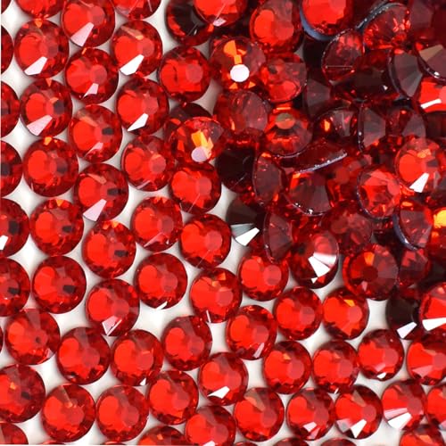 288 Stück Hotfix Strasssteine, Kristall Rhinestone Strasssteine mit Flacher Rückseite, Hot-Fix Runde Kristalle Edelsteine Glassteine für DIY Nägel Dekoration Kleidung Schuhe, 6.4-6.6cm (Rot) von Granvoo