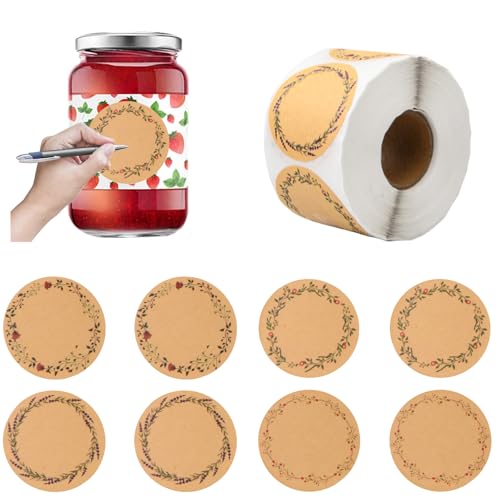 500 Stück Handgemachte Aufkleber Label, Etikettenaufkleber aus Kraftpapier, 5cm Runder Aufkleber, Selbstklebend Geschenkaufkleber für Backen Karte Briefumschlag und Hochzeit von Granvoo