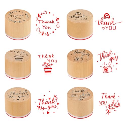 6 Pcs Danke Holzstempel Set, Vintage Dankeschön Stempel Rund, Stempel Holz Vielen Dank, Holzstempel zum Basteln, DIY Stempel Thank You für Hochzeitseinladungen Scrapbooking Kartenherstellung von Granvoo