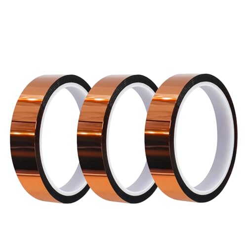 Granvoo 3 Rollen 20mm x 20m Hitzebeständiges Klebeband, Polyimid Kapton Tape Hohen Temperaturen Klebeband, Hohe Temp Elektronik Isolierband, Hochtemperatur Band für 3D-Drucken Sublimations Löten von Granvoo