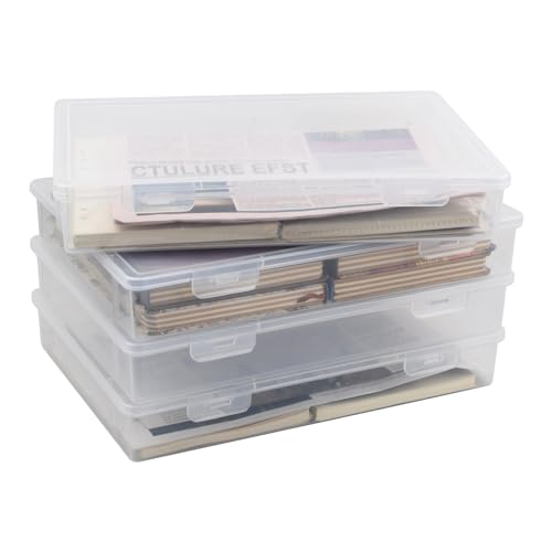 Granvoo 4 Stück Durchsichtige Organizer A4,Mehrzweck-Aufbewahrungsbox aus Kunststoff,Kunststoff-Aufbewahrungsbox mit verriegelbaren Deckeln,Archivbox A4,für Zeitschriften,Bürobedarf,Schule von Granvoo
