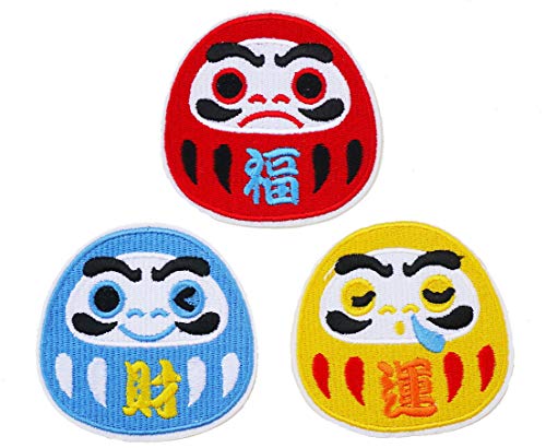 Graphic Dust Süße Daruma-Stickerei zum Aufbügeln, japanisches Puppen-Design, Schaukelpuppe, Hoffnung, Glück, gesund, berühmt, reich von Graphic Dust