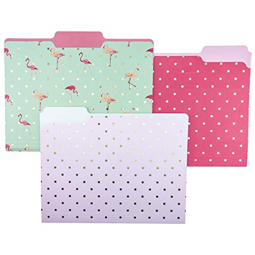 Graphique Flamingo Rosa Aktenordner-Set – Aktenordner Set enthält 9 Ordner und 3 einzigartige Flamingo- und Punkt-Designs, verziert mit Goldfolie auf strapazierfähigem, dreifach beschichtetem Karton, 29,8 x 24,1 cm von Graphique