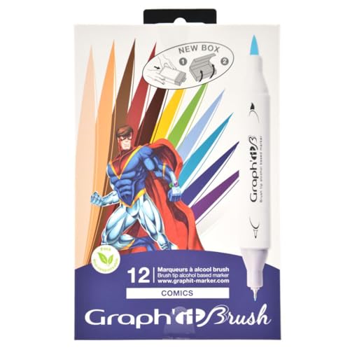 GRAPH'IT Brush Set mit 12 Markern mit doppelter Spitze – Comics Colors von GRAPH'IT