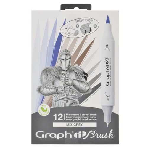 Graphit Brush Set mit 12 Markern mit doppelter Spitze – Mix Grey Colors von GRAPH'IT