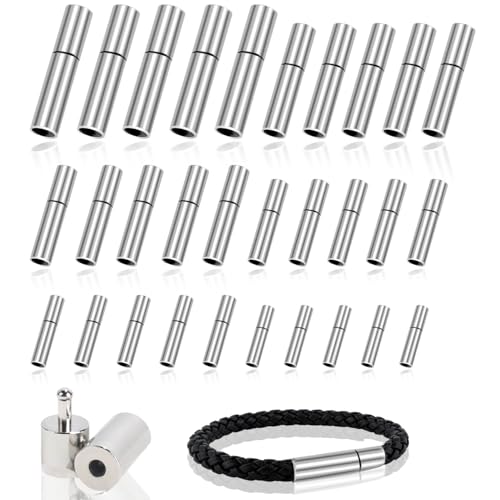 Graplan 30 Stück Leder Endkappen zur Schmuckherstellung, Silber Schnur Endkappen 1.5mm 2mm 3mm 4mm 5mm 6mm, Lederband Verschluss Armband Verschlüsse für Halskette Armbänder Seil von Graplan