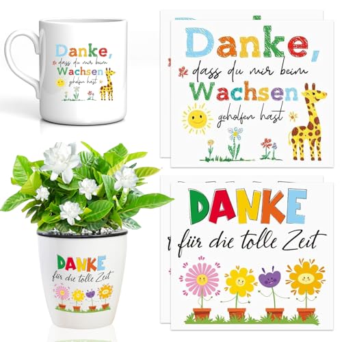 Graplan 4 Stück Aufkleber für den Blumentopf, Aufkleber Danke dass du Mir Beim Wachsen Geholfen Hast, Danke für die Tolle Zeit Sticker, Erzieher Geschenk Danke für Kindergarten von Graplan