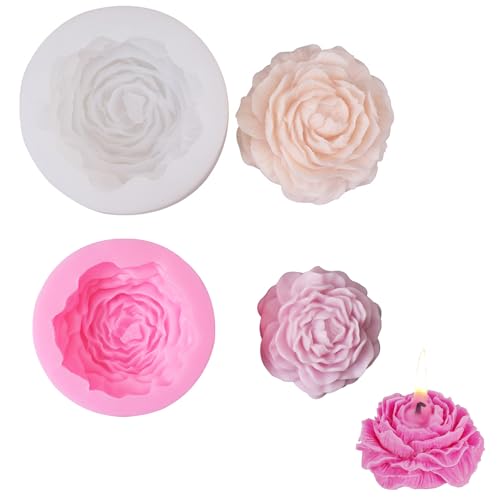 2 Stücke Groß Pfingstrose Silikonform Blume, Dochte Für Kerzen Gießen Silicone Mold Candle 3D Diy Kerzengießformen Kerzen Selber Machen Für Sojawachs, Bienenwachs, Aromatherapie， Kunsthandwerk von Grasslandy