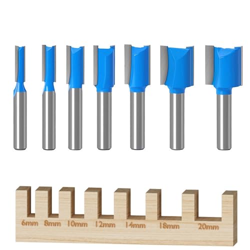 7 Stück Nutfräser Holzfräser 8mm Schaft, Zweischneidig Oberfräse Fräser Set 8mm, Mehrere Größen Holzbearbeitung Wolframcarbid Fräsfräser-Bits Doppelflöten Hartmetall Gerades Router Bits von Grasslandy