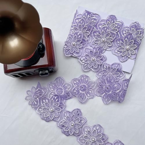 Spitzenborte 60 mm breit Blumenstickerei-Applikation zum Nähen, Basteln, Hochzeitskleid, Dekoration, 2 Yards(Violett) von Gratify