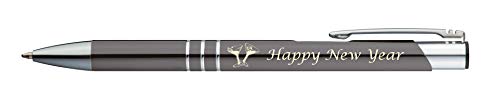 10 Kugelschreiber mit Gravur "Happy New Year" / aus Metall / Farbe: anthrazit von Gravur by Livepac Office