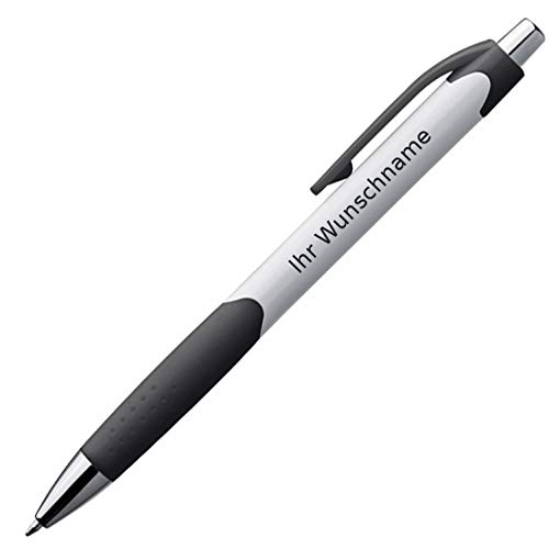 20x Kugelschreiber mit Gravur / mit gummierter Griffzone / Farbe: weiß-schwarz von Gravur by Livepac Office