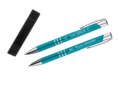 Glücks-Kugelschreiber mit beidseitiger Gravur / mit Velouretui / Farbe: türkis Glücks-Kugelschreiber mit beidseitiger Gravur / mit Velouretui / Farbe: türkis von Gravur by Livepac Office