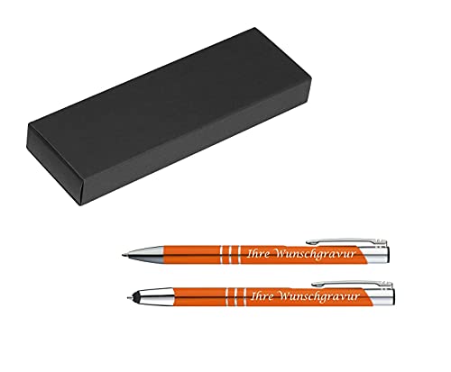 Schreibset mit Gravur / Touchpen Kugelschreiber + Kugelschreiber / Farbe: orange von Gravur by Livepac Office