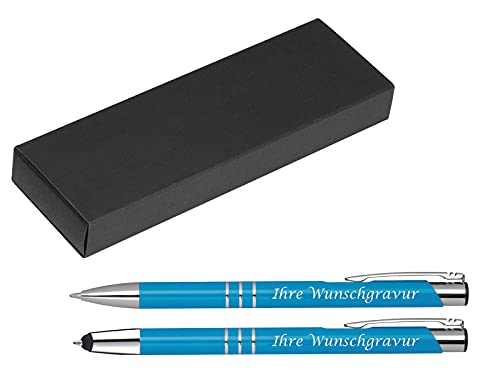 Schreibset mit Gravur / Touchpen Kugelschreiber + Kugelschreiber / hellblau von Gravur by Livepac Office