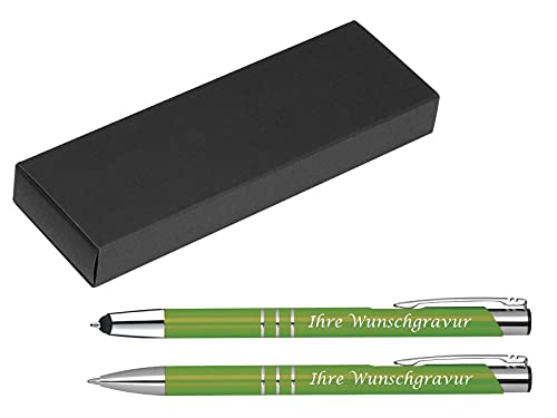 Schreibset mit Gravur / Touchpen Kugelschreiber + Kugelschreiber / hellgrün von Gravur by Livepac Office