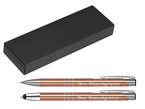 Schreibset mit Gravur / Touchpen Kugelschreiber + Kugelschreiber / roségold von Gravur by Livepac Office