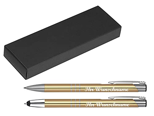 Schreibset mit Namensgravur - Touchpen Kugelschreiber + Kugelschreiber - gold von Gravur by Livepac Office