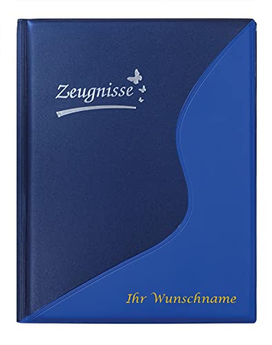 Zeugnismappe mit Gravur / mit 12 Hüllen / Farbe: metallic blau von Gravur by Livepac Office