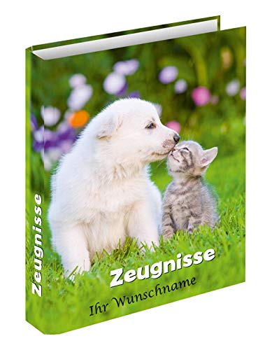 Zeugnismappe mit schwarzgefärbter Gravur / Zeugnisringbuch / "Hund + Katze" von Gravur by Livepac Office