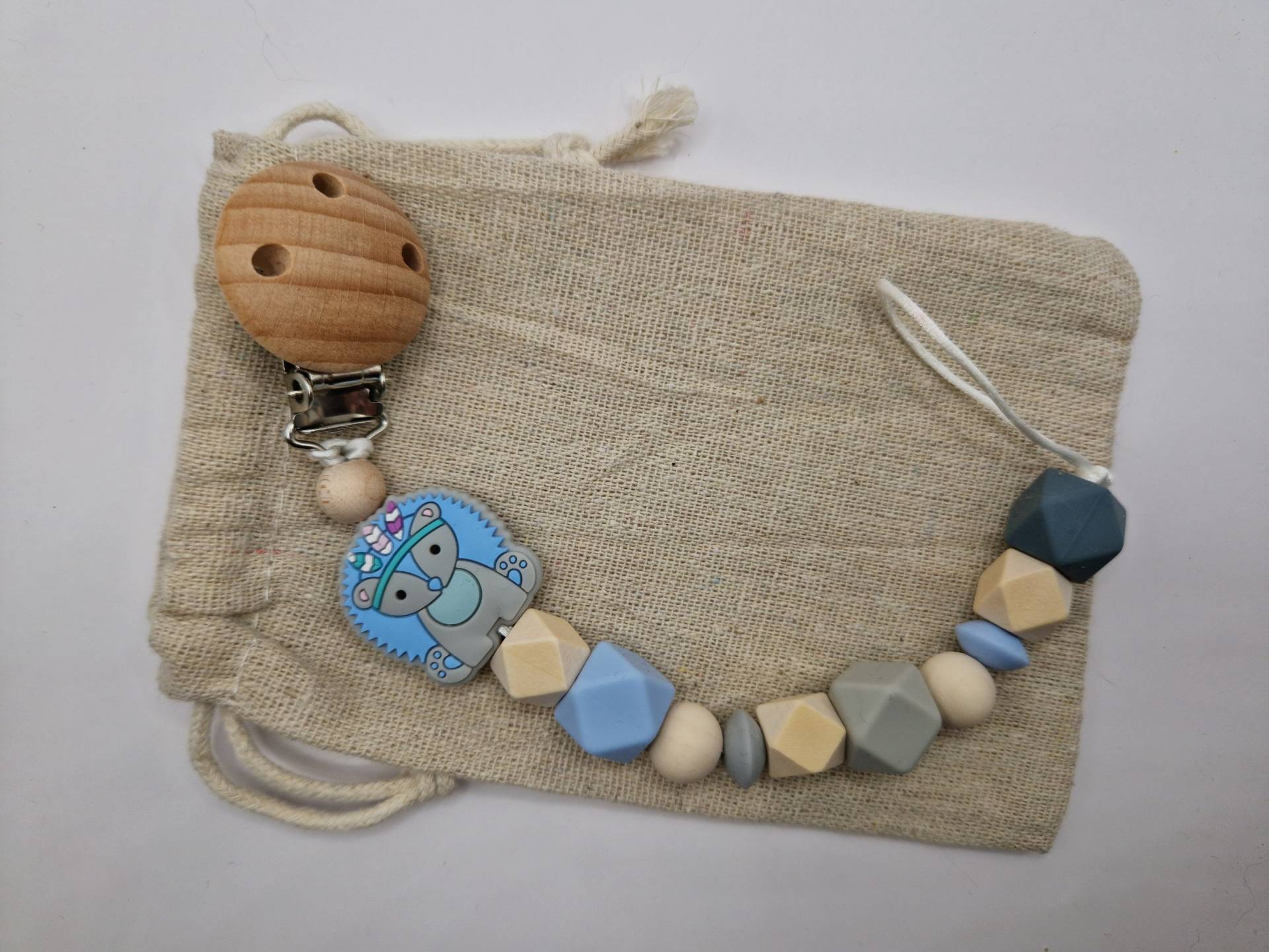 Schnullerkette Boho Igel Blau/Grau | Baby Geschenk Zur Geburt Holz Silikon |Holzperlen| Junge| Mädchen von GravurHandwerk