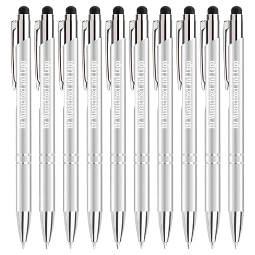 Gravurmaster 10 Stück Kugelschreiber mit Touchpen personalisierter Kugelschreiber mit Gravur Druckkugelschreiber Set, Druckkugelschreiber mit Wunschtext & Logo, Für Business, Büro, Schule unw. von Gravurmaster