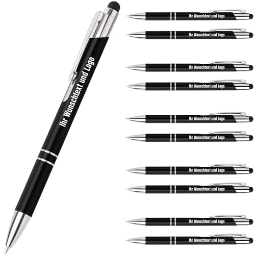 Gravurmaster 10 Stück Kugelschreiber mit Touchpen personalisierter Kugelschreiber mit Gravur Druckkugelschreiber Set, Druckkugelschreiber mit Wunschtext & Logo, Für Business, Büro, Schule unw. von Gravurmaster