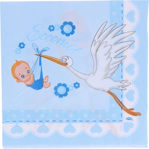 Graziano, Papierservietten zur Geburt, hellblau, Packung mit 20 Servietten, Format 33 x 33 cm, Buffet Candy Party von Graziano