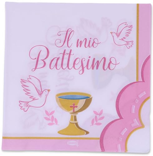 Graziano, Papierservietten zur Taufe, Rosa, Packung mit 20 Servietten, Format 33 x 33 cm, Süßigkeiten-Buffet Party von Graziano