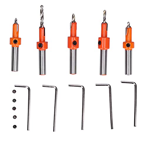 5-teiliges Senkerbohrer-Set, Senker-Schrauben-Stufenbohrer aus Kohlenstoffstahl, Senker-Lochbohrer mit hoher Härte für Tischlerei und Holzbearbeitung von Grcfumo