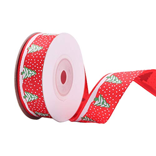 10 Rollen 9,1 m 20 mm Weihnachtsbaum Schneeflocken Druck rotes Ripsband zum Verpacken von Festival-Partyschleifen und Dekoration von Greabuy
