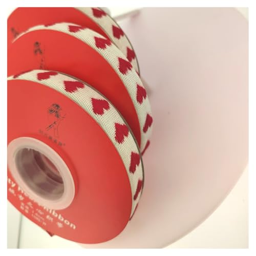 GreatRise 1.6CM 50 Yards Rote Baumwollband mit Herz Liebe Geschenkband Hearts Bedruckt Schleifenband Herzband Dekoband Weihnachtsband für Hochzeit Geburtstags Valentinstag Positiv Rot 1.6CM*100Yard von GreatRise