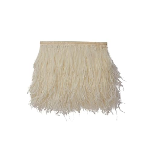 GreatRise 10-15cm Breite Natürliche Straußenfedern Borte Flauschige Federborte mit Fransen Plüsch Feder Fringe Trim für Basteln DIY Handwerk Nähen Kleid Kostüme Dekoration Beige, 1m von GreatRise