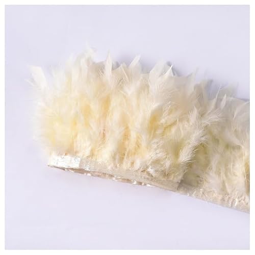 GreatRise 10-15cm Natürliche Truthahnfeder Band Truthahnfeder-Bordüre Fringe Trim Federborte Plüsch Federbesatz für DIY Basteln Nähen Party Hochzeit Kleid Kostüme Dekoration Beige 2m von GreatRise