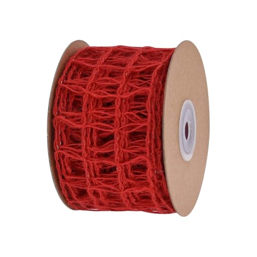 GreatRise 10 Yard Bunt Juteband Netz Jute-Netzbänder Rustikale Bastelband Weihnachtsband Vintage Dekoband Geschenkband zum DIY Handwerk Hochzeit Weihnachten Kranz Blumenstrauß Deko Rot von GreatRise