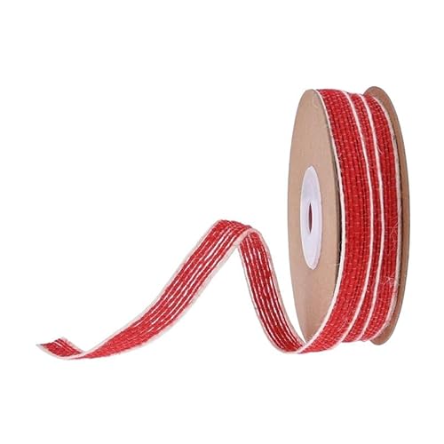 GreatRise 10 Yard Weihnachten Juteband Klassical Jute Geschenkband Sackleinen Schnur Rolle Vintage Dekoband Bastelband für DIY Handwerk Verpackung Hochzeit Blumenstrauß Deko 10mm-Rot+Weiß von GreatRise