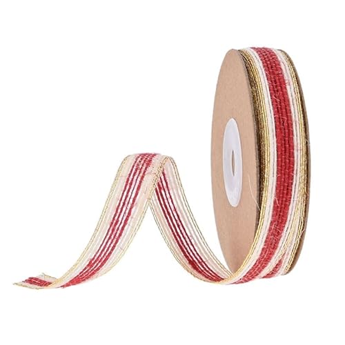 GreatRise 10 Yard Weihnachten Juteband Klassical Jute Geschenkband Sackleinen Schnur Rolle Vintage Dekoband Bastelband für DIY Handwerk Verpackung Hochzeit Blumenstrauß Deko 15mm-Gold+Weiß-Rot von GreatRise