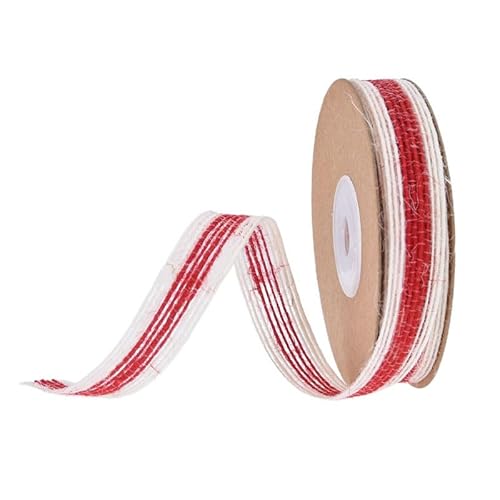 GreatRise 10 Yard Weihnachten Juteband Klassical Jute Geschenkband Sackleinen Schnur Rolle Vintage Dekoband Bastelband für DIY Handwerk Verpackung Hochzeit Blumenstrauß Deko 15mm-Rot+Weiß von GreatRise