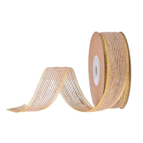 GreatRise 10 Yard Weihnachten Juteband Klassical Jute Geschenkband Sackleinen Schnur Rolle Vintage Dekoband Bastelband für DIY Handwerk Verpackung Hochzeit Blumenstrauß Deko 25mm-Gold mit Hanf von GreatRise