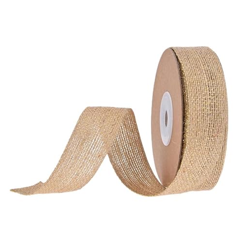 GreatRise 10 Yard Weihnachten Juteband Klassical Jute Geschenkband Sackleinen Schnur Rolle Vintage Dekoband Bastelband für DIY Handwerk Verpackung Hochzeit Blumenstrauß Deko 25mm-Gold von GreatRise