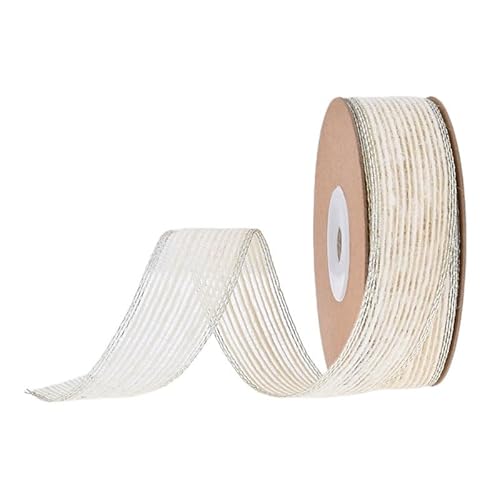 GreatRise 10 Yard Weihnachten Juteband Klassical Jute Geschenkband Sackleinen Schnur Rolle Vintage Dekoband Bastelband für DIY Handwerk Verpackung Hochzeit Blumenstrauß Deko 25mm-Hellgoldrand + Weiß von GreatRise