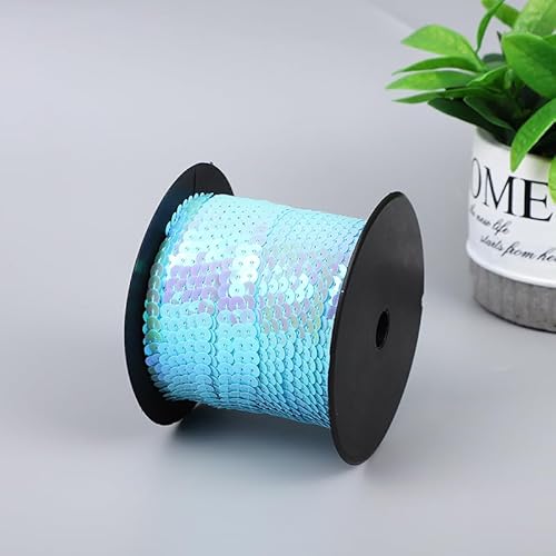 GreatRise 100 Yard Bunte Paillettenband Paillettenbesatz Glitzer Paillette Trim String Pailletten-Dekoband Pailletten Band Glitzerband Bastelband für Kleiderverzierung Stirnband Illusion Hellblau von GreatRise