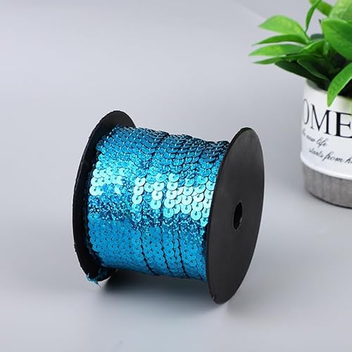 GreatRise 100 Yard Bunte Paillettenband Paillettenbesatz Glitzer Paillette Trim String Pailletten-Dekoband Pailletten Band Glitzerband Bastelband für Kleiderverzierung Stirnband Laser Blau von GreatRise