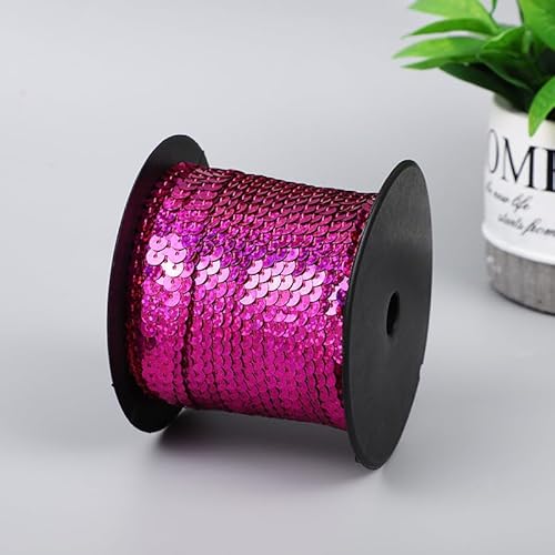 GreatRise 100 Yard Bunte Paillettenband Paillettenbesatz Glitzer Paillette Trim String Pailletten-Dekoband Pailletten Band Glitzerband Bastelband für Kleiderverzierung Stirnband Laser Rosarot von GreatRise